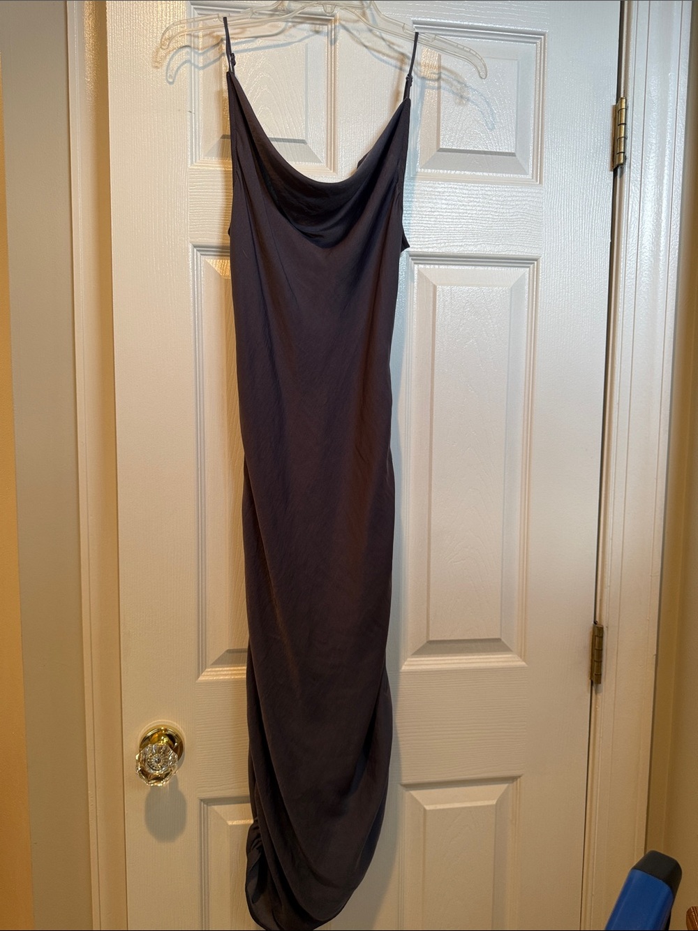 Sleek Charcoal Cowl-Neck Maxi Slip Dress